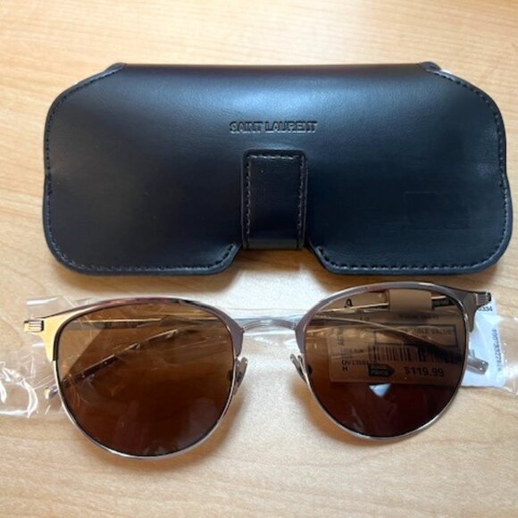 Saint laurent Brown Oval Unisex Sunglasses - Picture 1 of 8
